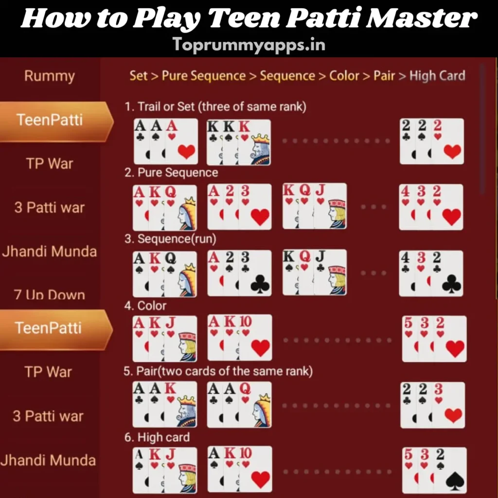 Teen Patti Card Rankings - Teen Patti Master